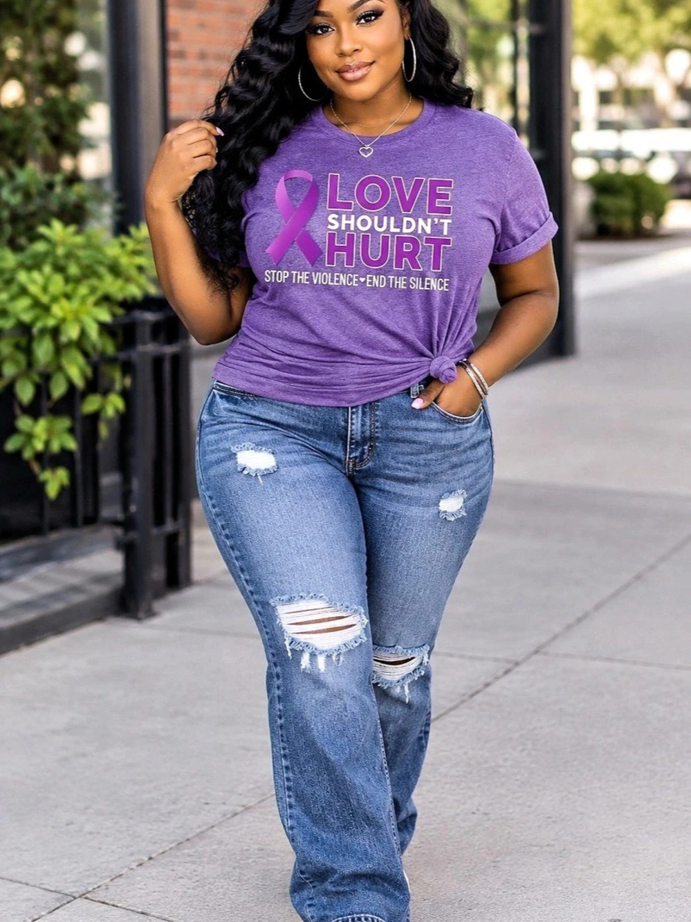 Domestic violence, awareness Purple Graphic Short Sleeve Tee